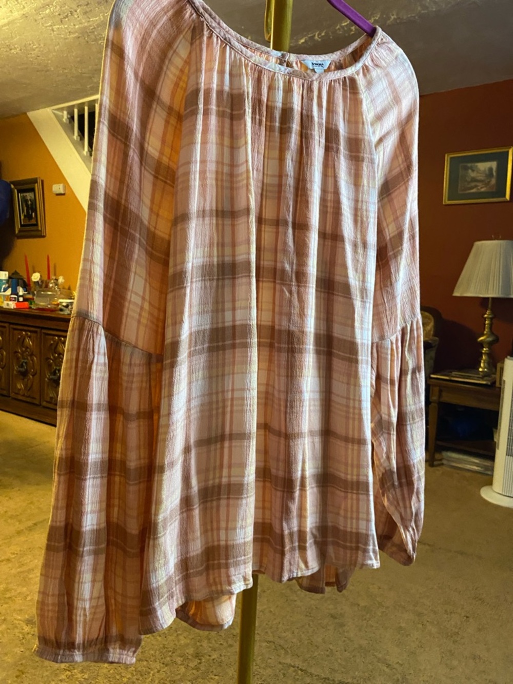 Women's Plaid Peasant top- Pink Plaid